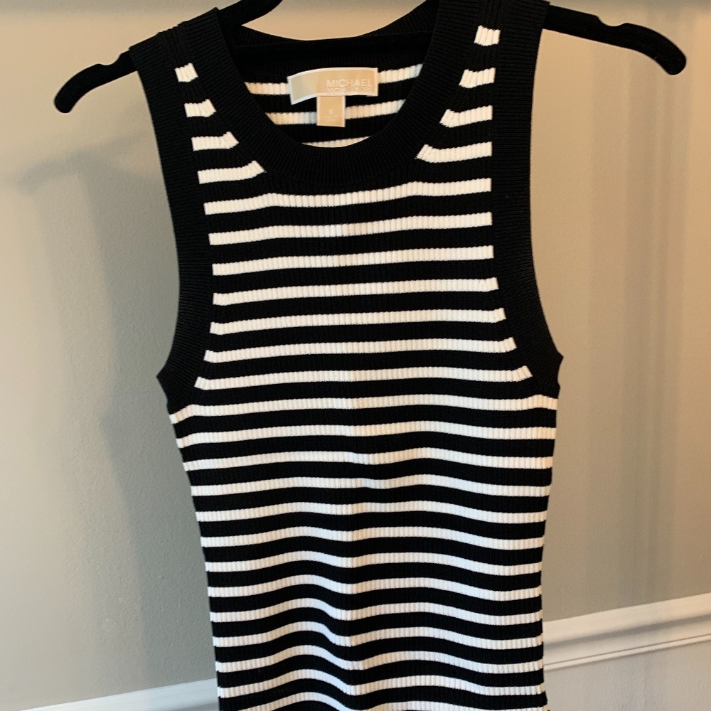 MICHAEL KORS STRIPPED RIBBED TANK TOP